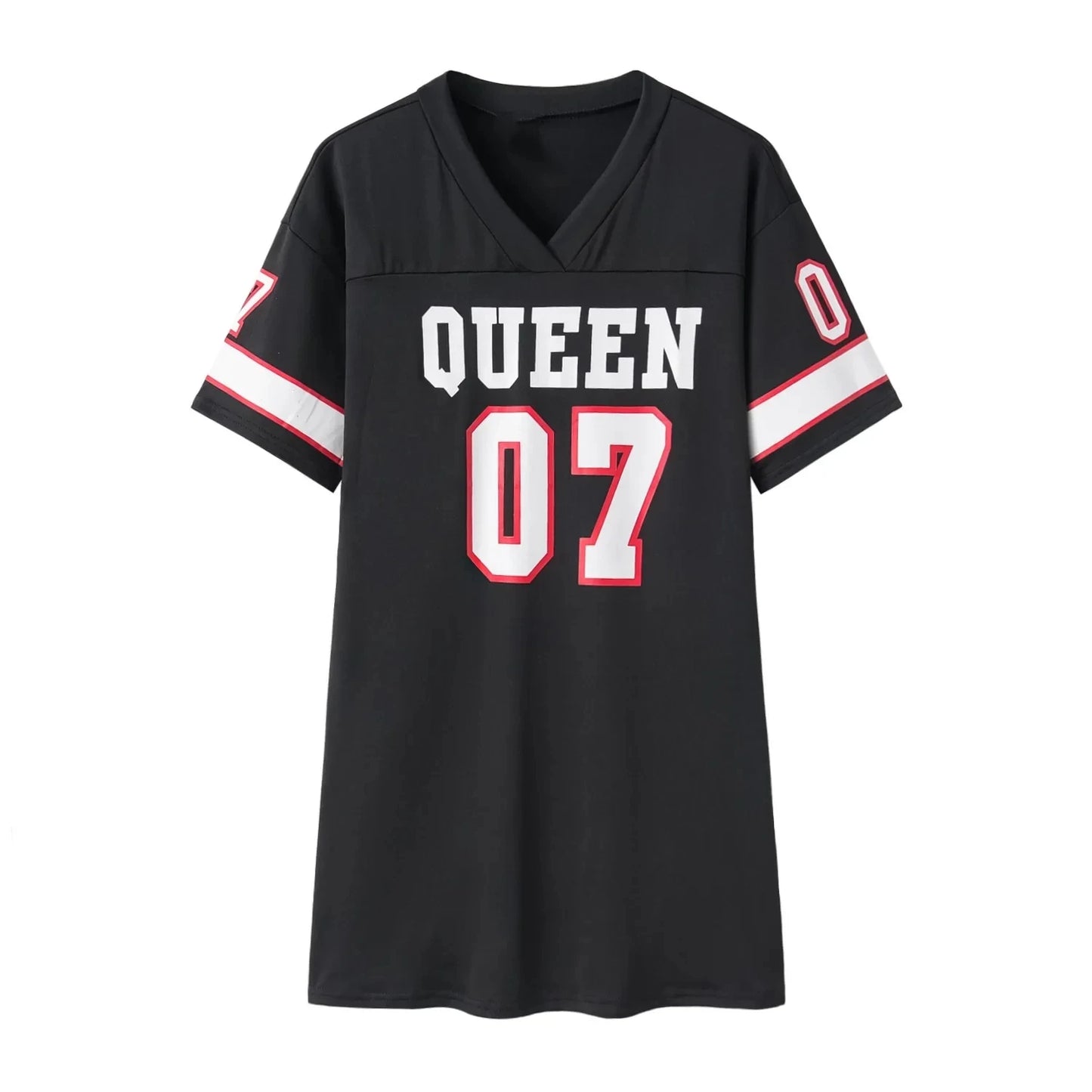 Queen 07 Letter Printed Mid-length T-Shirt Dress