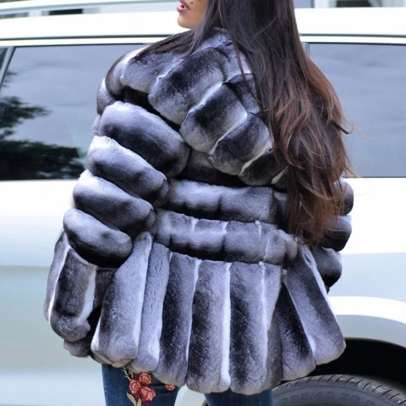 Natural Real Rex Rabbit Fur Coat With Hood