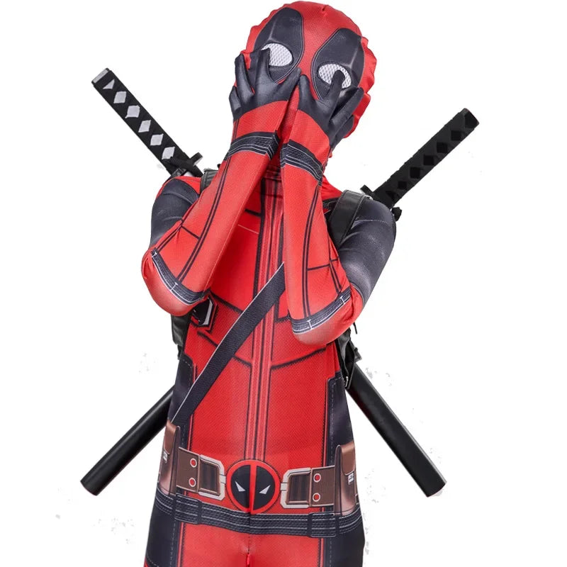 Deadpool Costume Kids Superhero Child Cosplay Costume Swords Jumpsuit