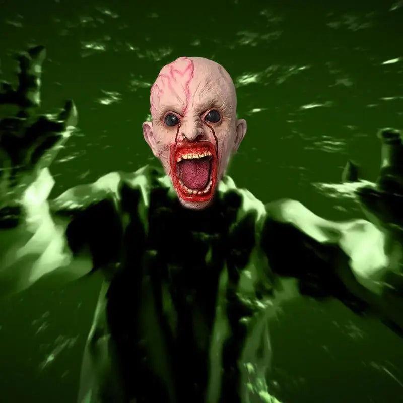 Scary Full Face Zombie Bloodstain Open Mouth Ghost With Veins In The Neck Mask