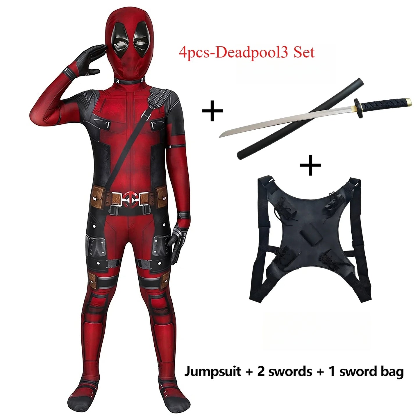 Deadpool Costume Kids Superhero Child Cosplay Costume Swords Jumpsuit