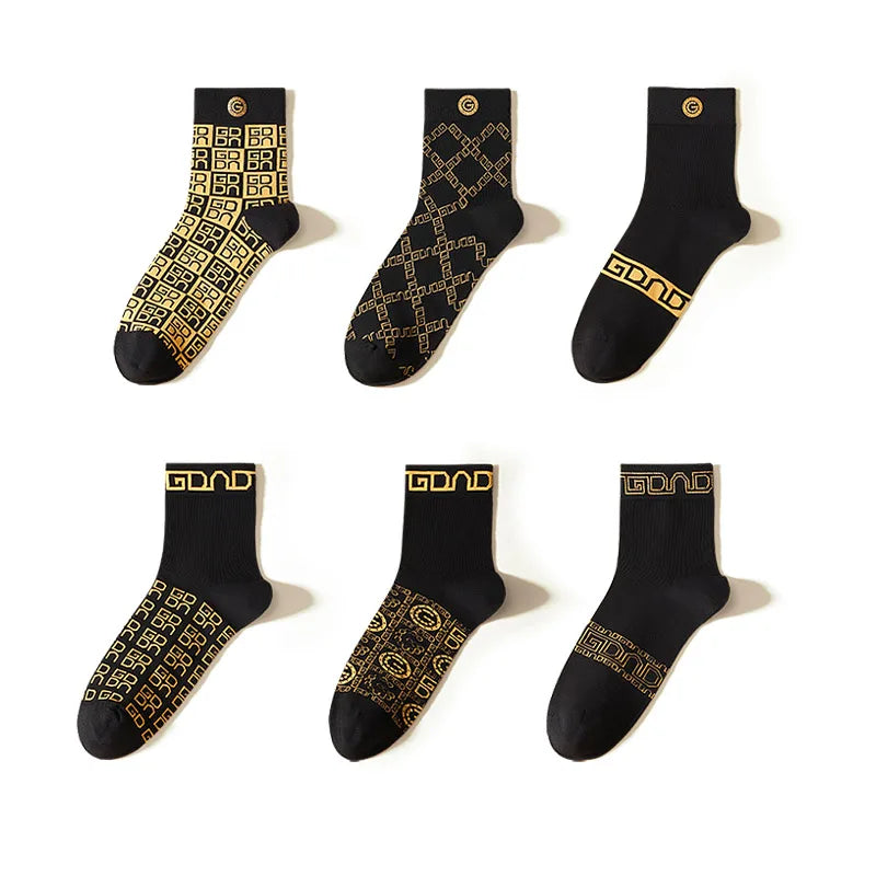 Gold Mid-Length Cotton Socks - 6 pairs
