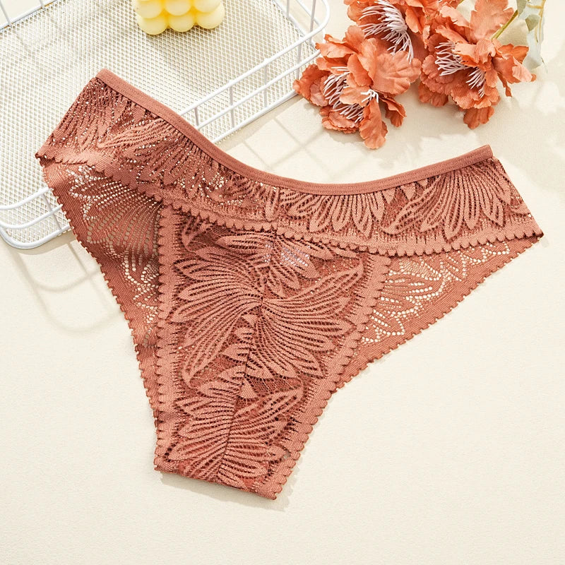 FINETOO Lace Low Waist Hollow Out Panties 5Pcs
