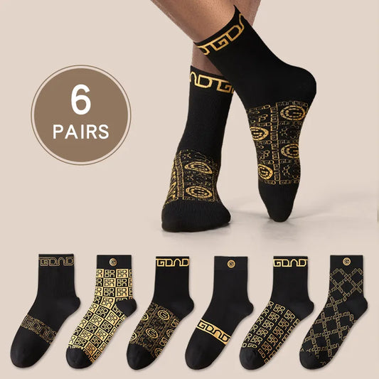 Gold Mid-Length Cotton Socks - 6 pairs
