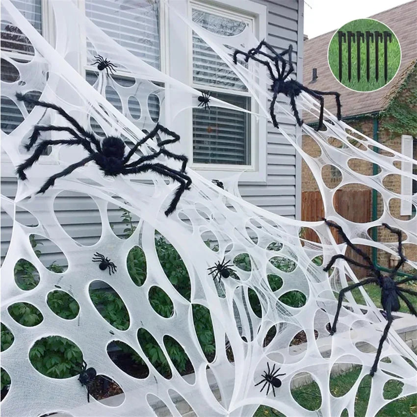 Giant Stretchy Spider Web Halloween Decor 20ft Cobweb Netting Outdoor Scary Indoor Haunt Reusable