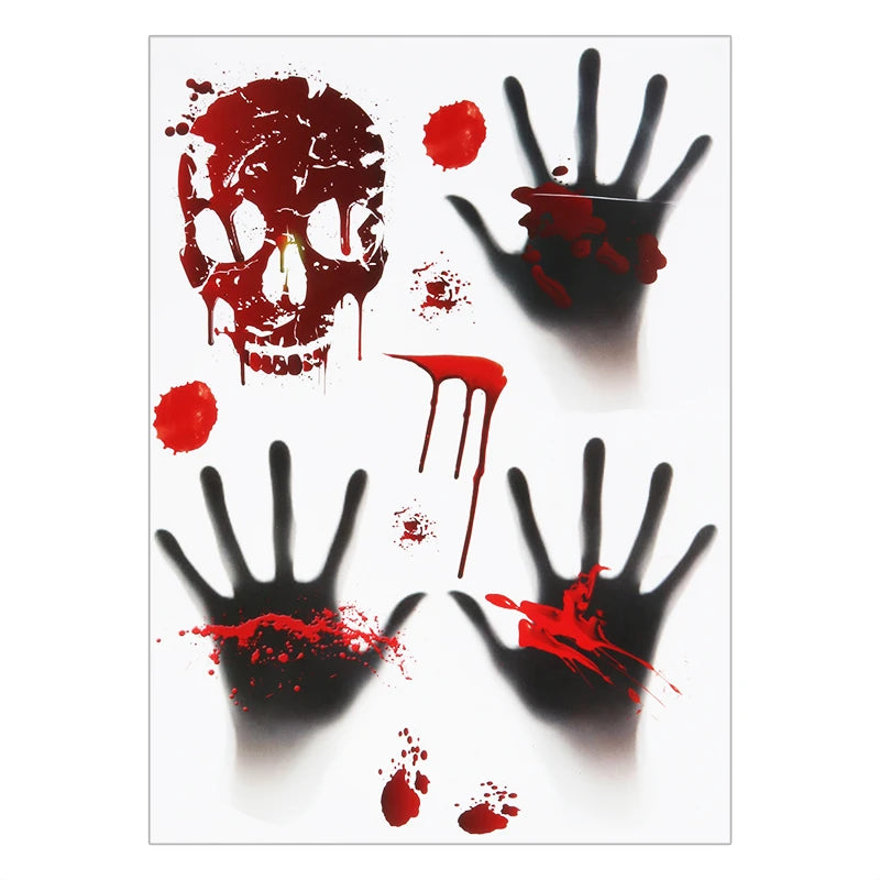 Halloween Bloody Handprint Window Stickers Horror Bloodstain Wall Sticker Haunted House Prop Halloween Party Floor Clings Decor