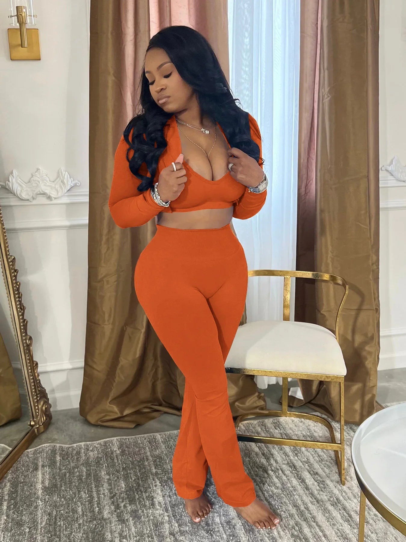 CM.YAYA Full Sleeve Tank + Jacket and Pants Suit 3 Piece Tracksuit