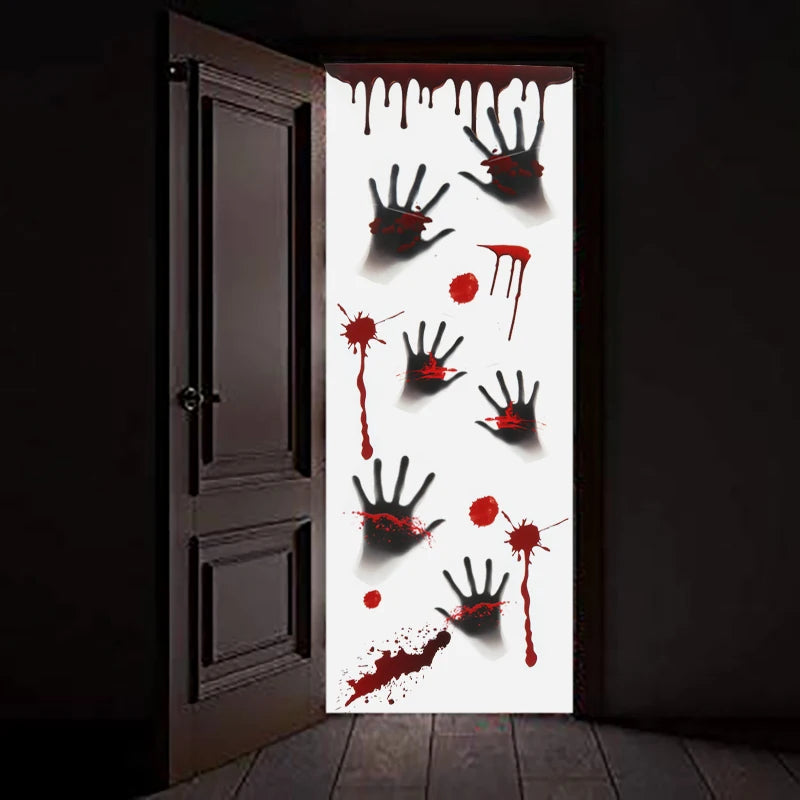 Halloween Bloody Handprint Window Stickers Horror Bloodstain Wall Sticker Haunted House Prop Halloween Party Floor Clings Decor
