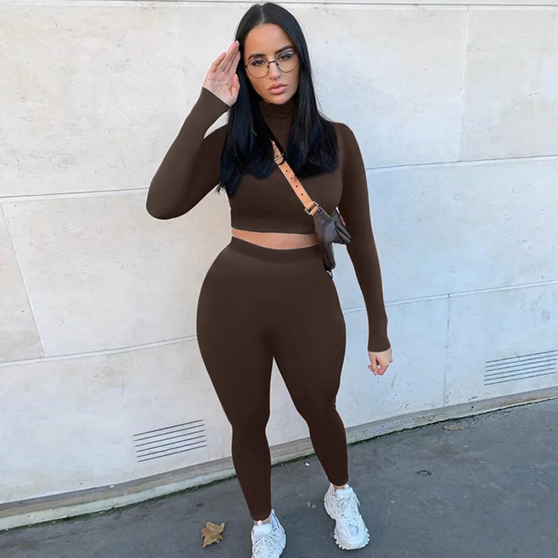 Crop Top And Leggings High Waist Two Piece Set