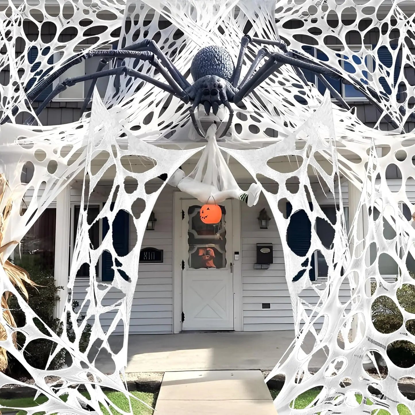 Giant Stretchy Spider Web Halloween Decor 20ft Cobweb Netting Outdoor Scary Indoor Haunt Reusable