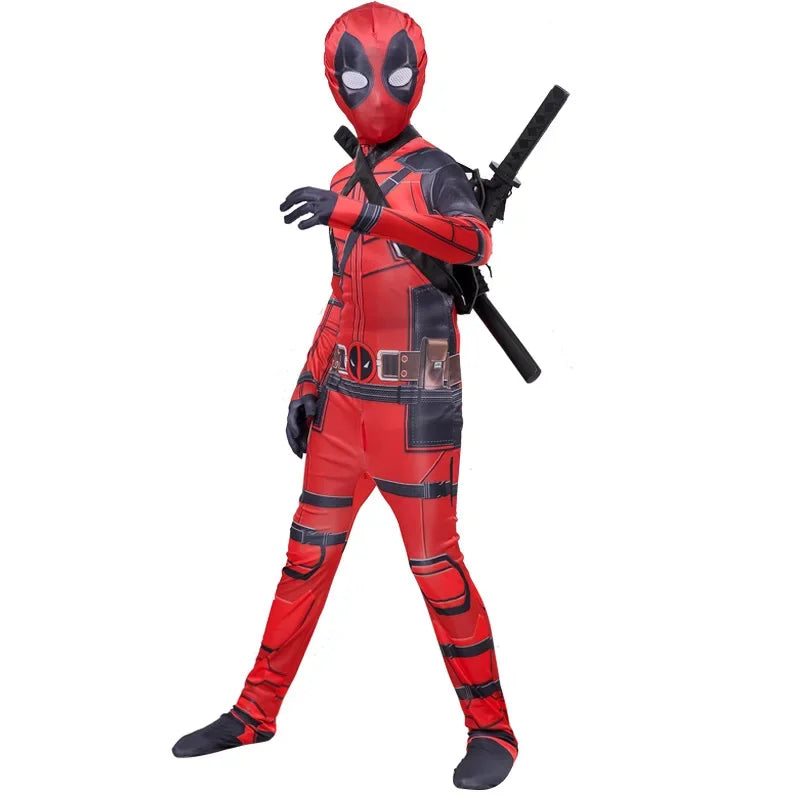 Deadpool Costume Kids Superhero Child Cosplay Costume Swords Jumpsuit