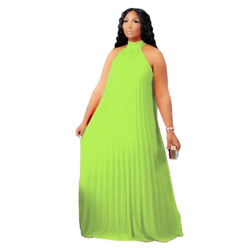 Wmstar Sleeveless Bandage Halter Hollow Out Splited A-line Maxi Dress - Plus Size