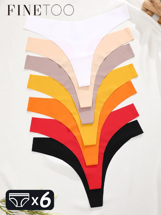 FINETOO Ice Silk Seamless V-Waist Sport Thongs - 6PCS