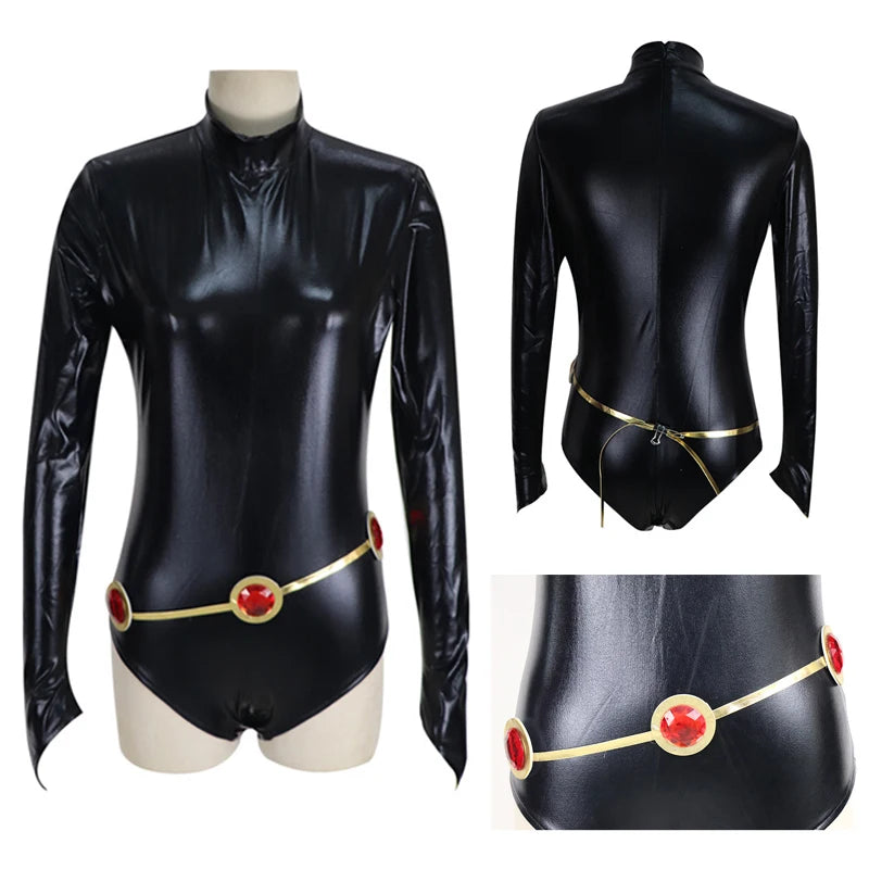 TeenTitans-Raven Cosplay Costume Jumpsuit Purple Cloak with Belt Halloween Costume