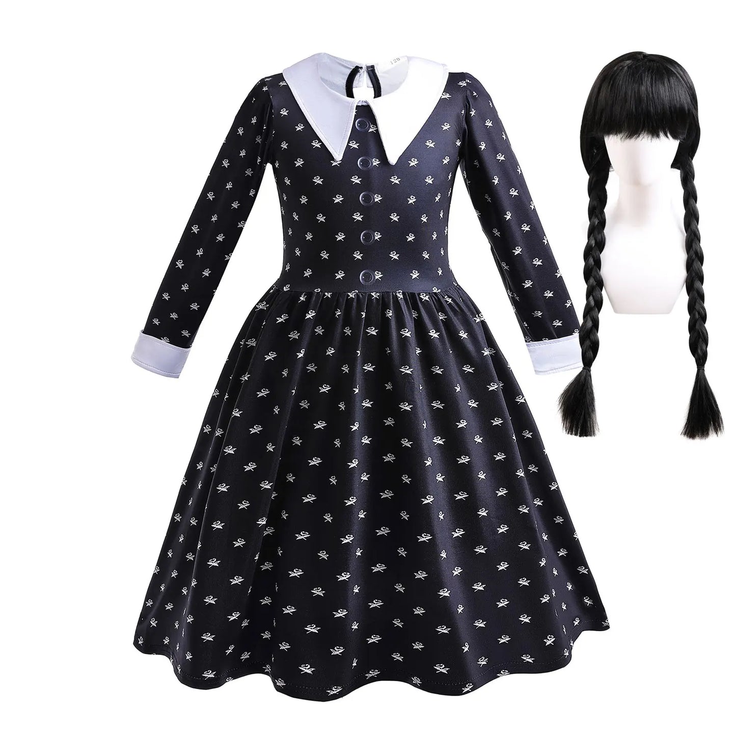 Gothic Black Dress Girls Wednesday TV Series Halloween Costume