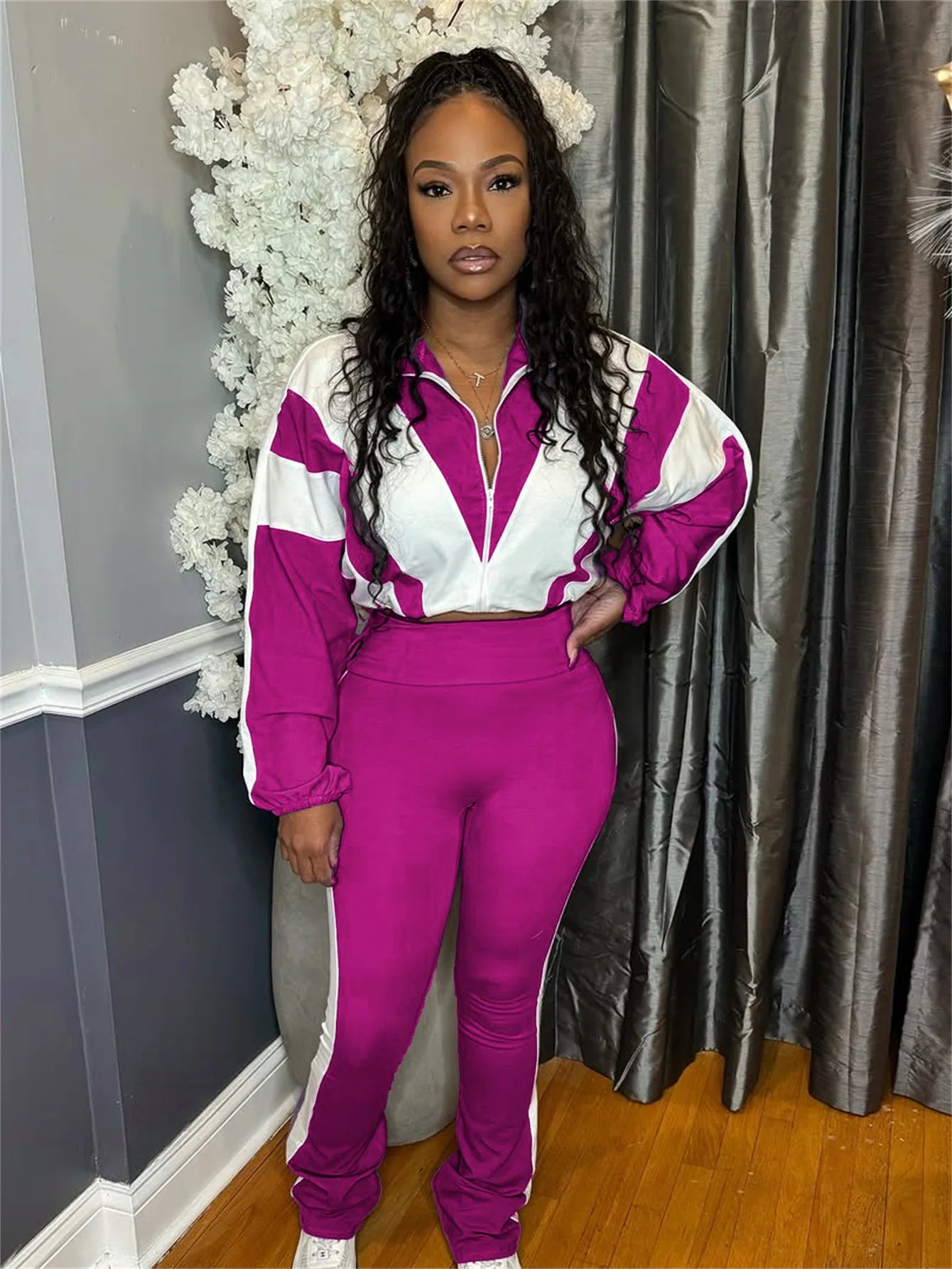 Zipper Coat High Waist Sports Jogger Suit