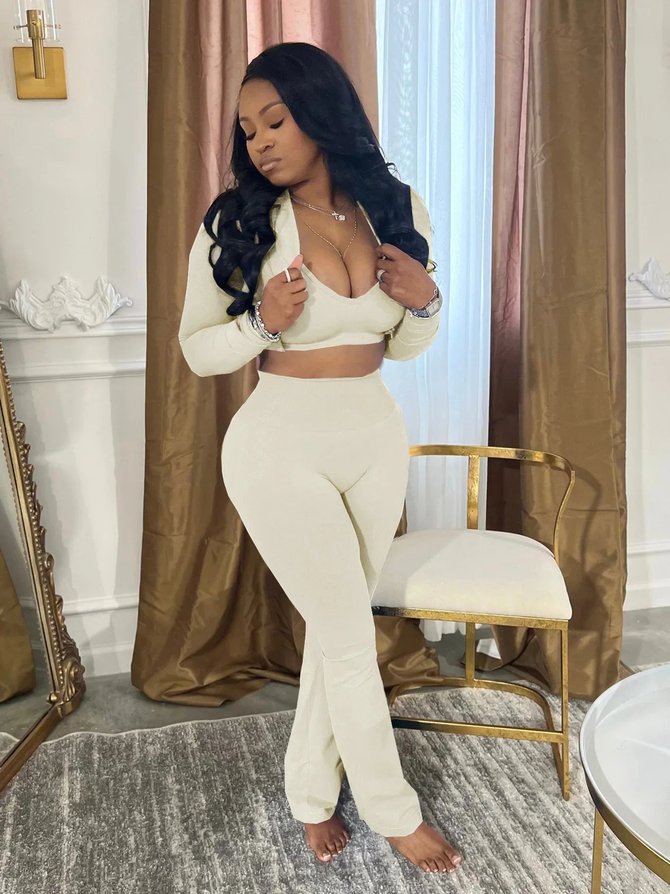 CM.YAYA Full Sleeve Tank + Jacket and Pants Suit 3 Piece Tracksuit