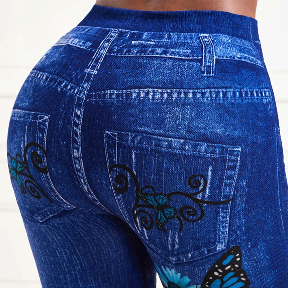 High Waist Stretchy Denim Jeggings - Plus Size