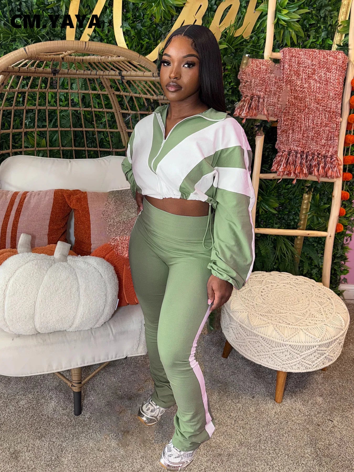 CM.YAYA Active Patchwork Jacket and Long Pants Tracksuit