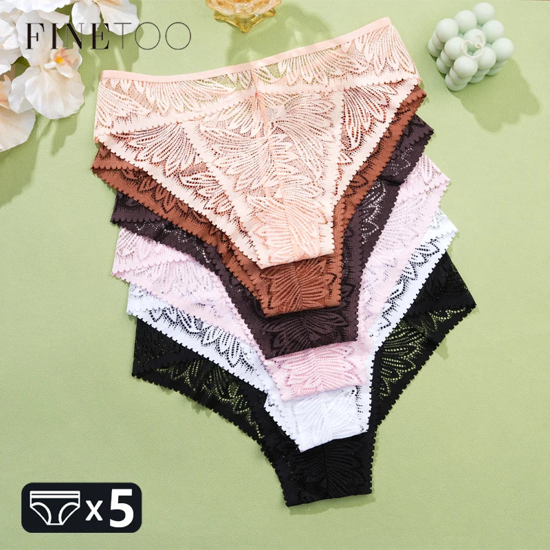 FINETOO Lace Low Waist Hollow Out Panties 5Pcs