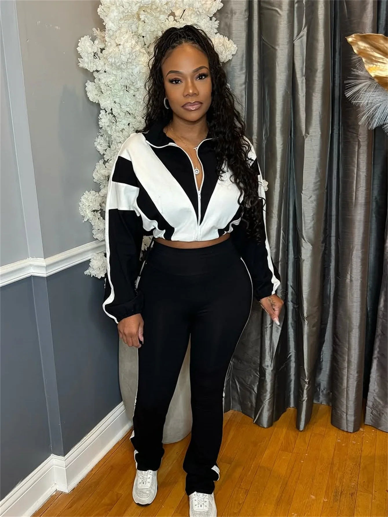 Zipper Coat High Waist Sports Jogger Suit