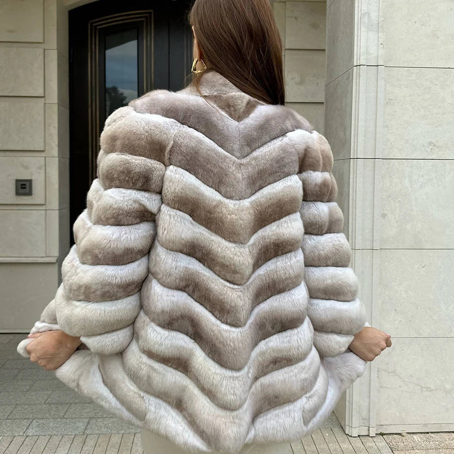Natural Rabbit Colored Real Fur Coat
