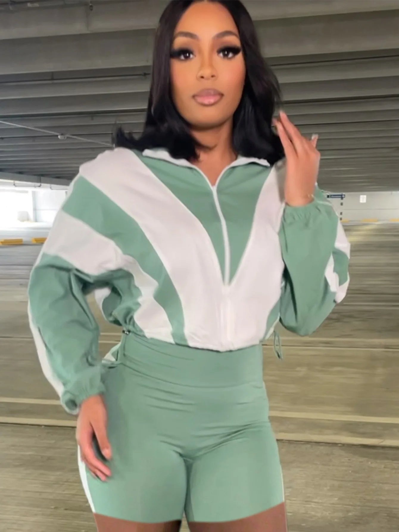 Zipper Coat High Waist Sports Jogger Suit