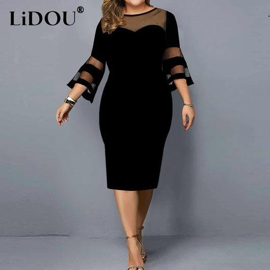 Lace Patchwork Mesh Evening Dress - Plus Size