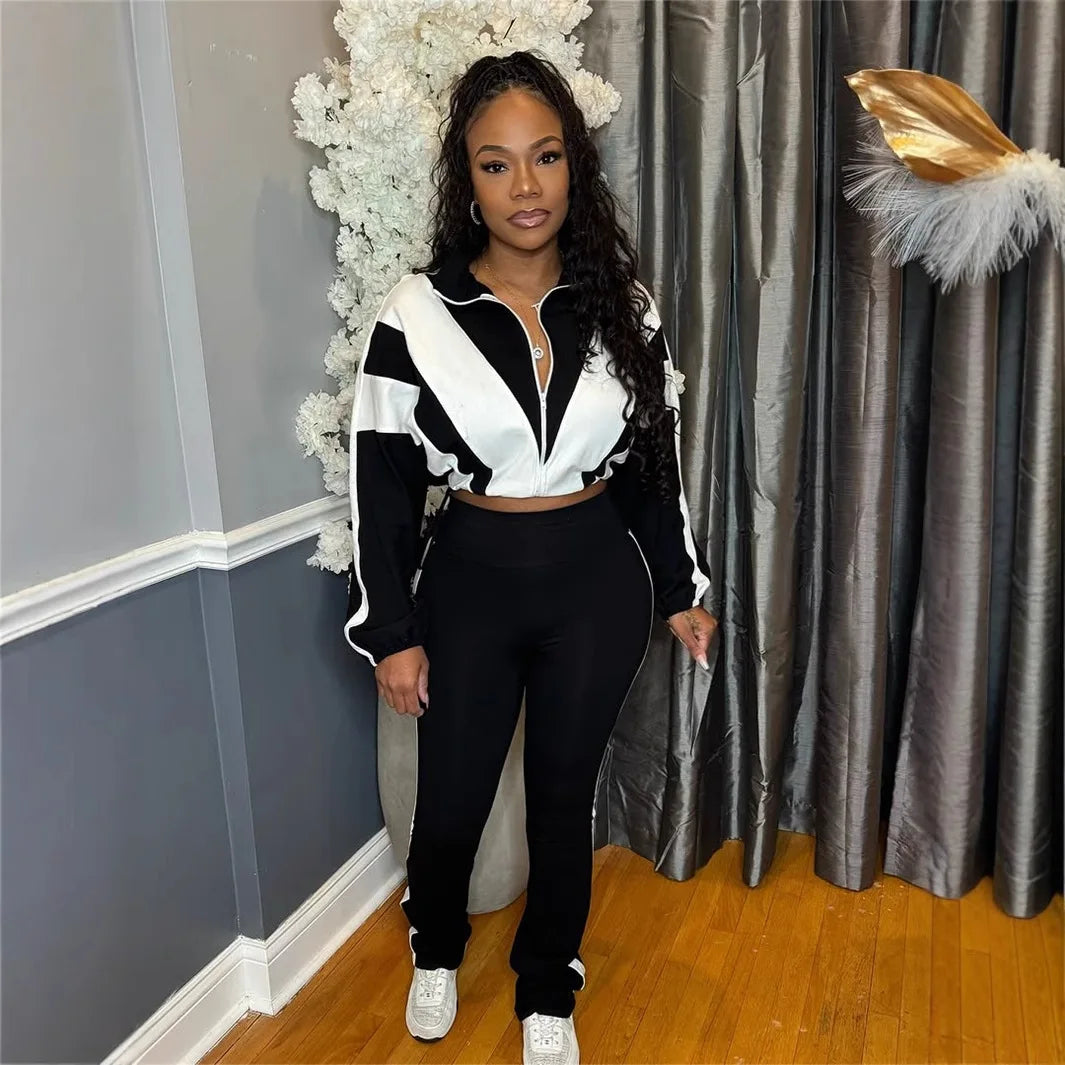 Zipper Coat High Waist Sports Jogger Suit