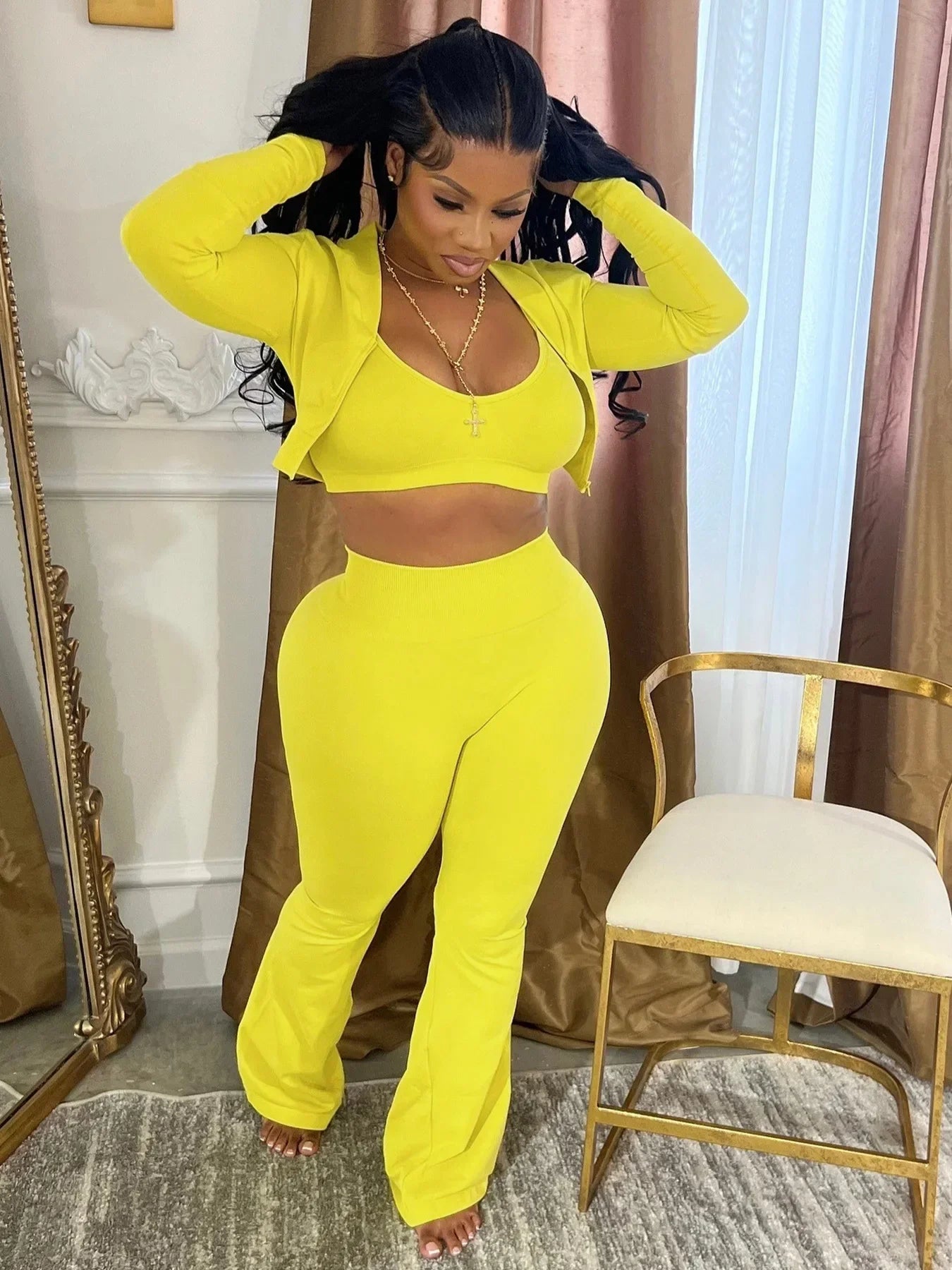 CM.YAYA Full Sleeve Tank + Jacket and Pants Suit 3 Piece Tracksuit