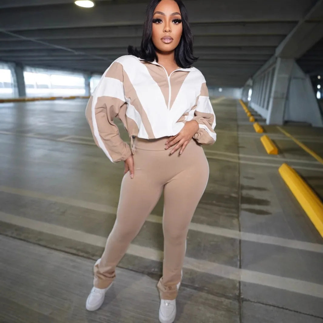 Zipper Coat High Waist Sports Jogger Suit