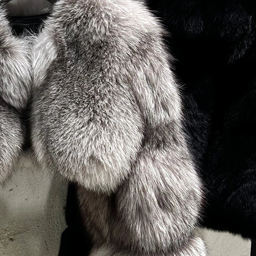 Cropped Real Fox Fur Coat - Silver