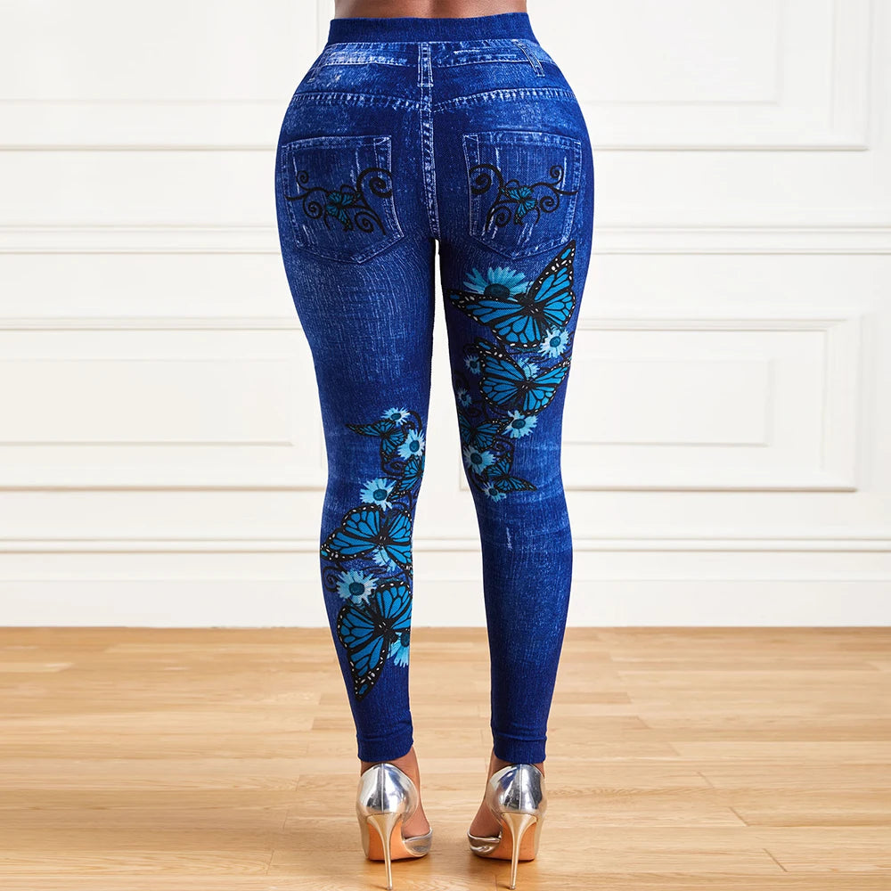 High Waist Stretchy Denim Jeggings - Plus Size
