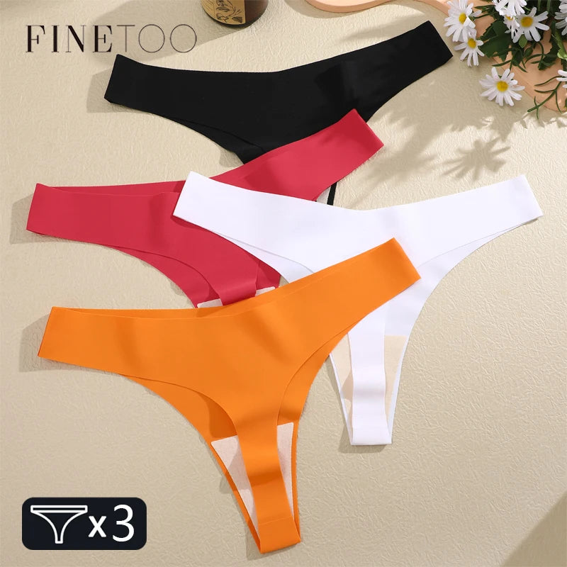 FINETOO Ice Silk Seamless V-Waist Sport Low Rise G-string Thongs - 3PCS