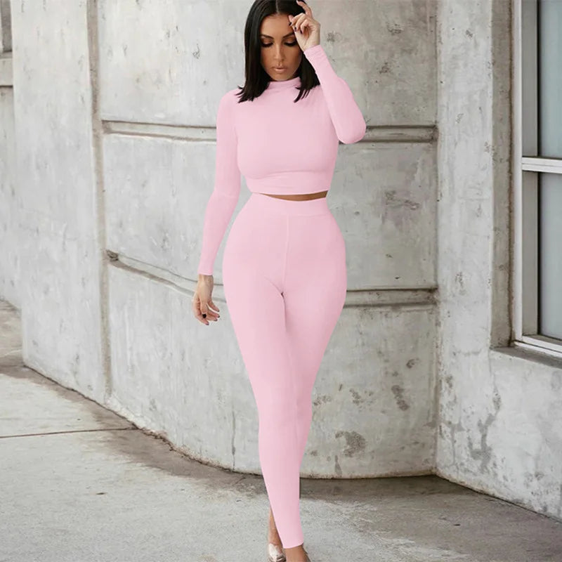Crop Top And Leggings High Waist Two Piece Set