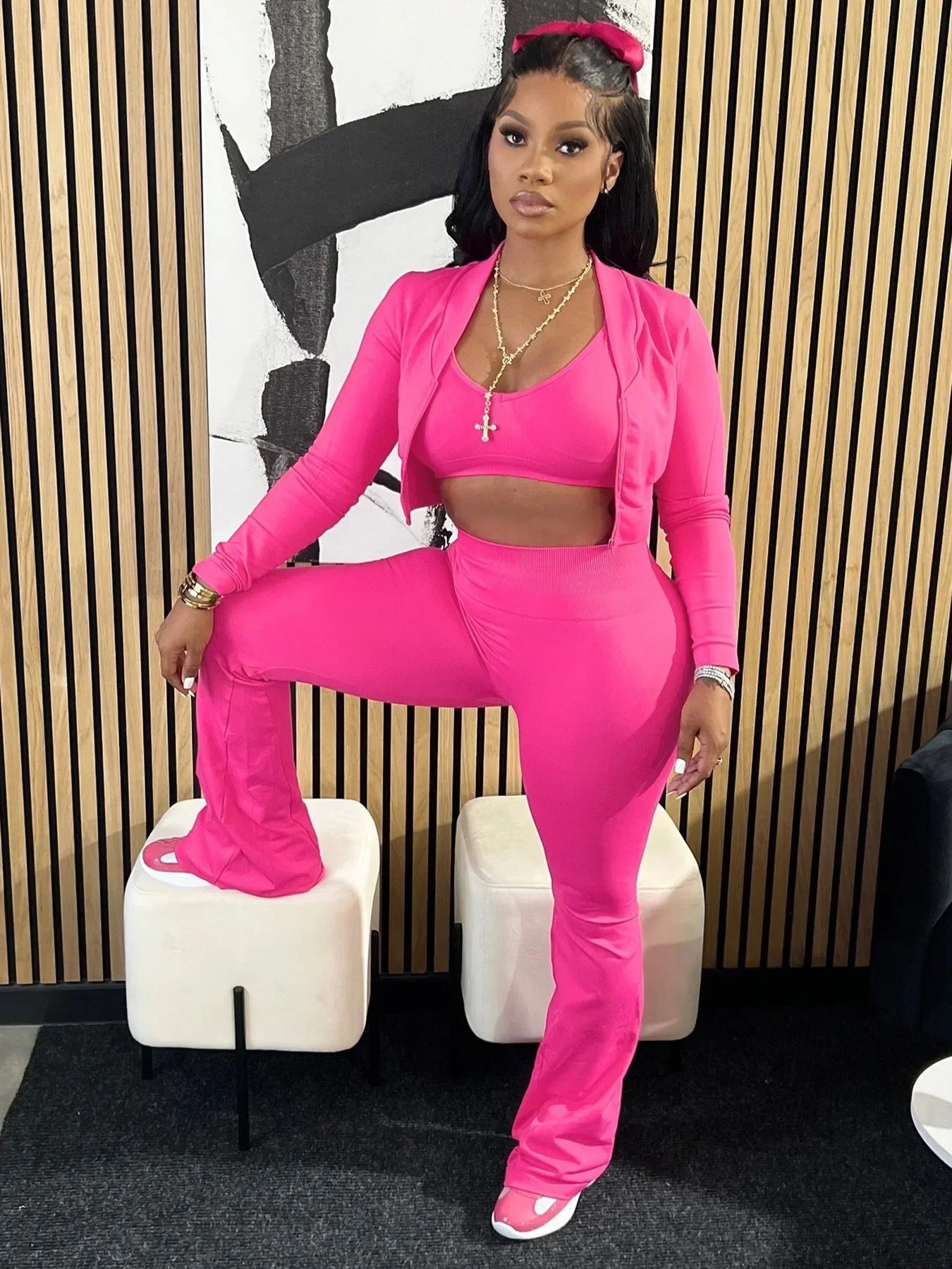 CM.YAYA Full Sleeve Tank + Jacket and Pants Suit 3 Piece Tracksuit