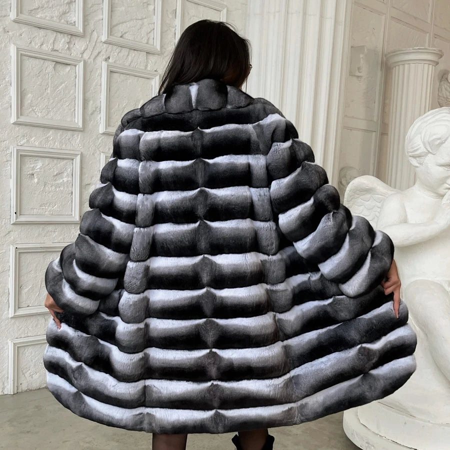 Natural Real Rex Rabbit Fur Coat With Fur Collar