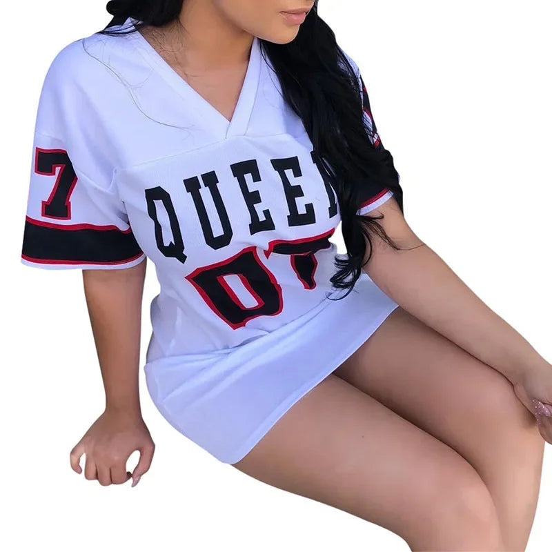 Queen 07 Letter Printed Mid-length T-Shirt Dress