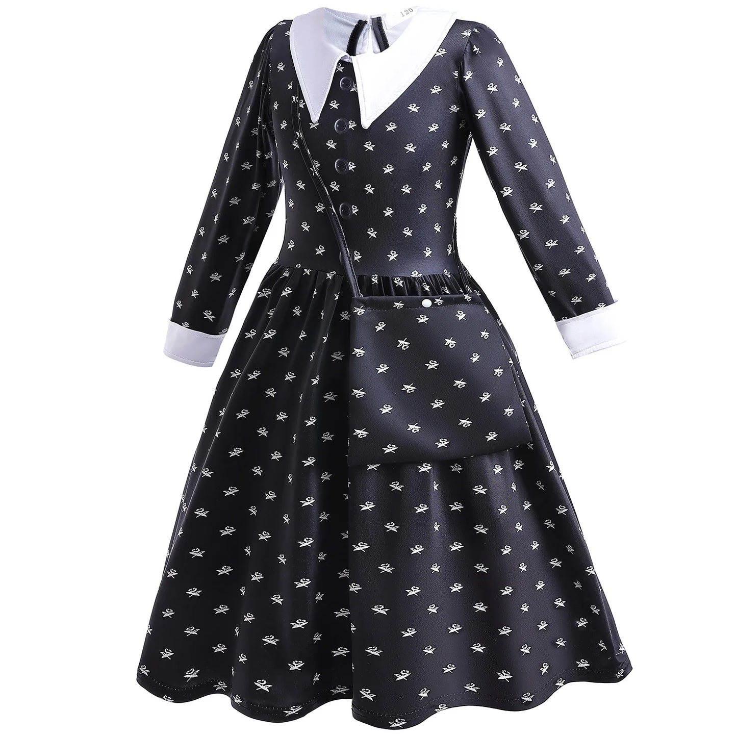 Gothic Black Dress Girls Wednesday TV Series Halloween Costume