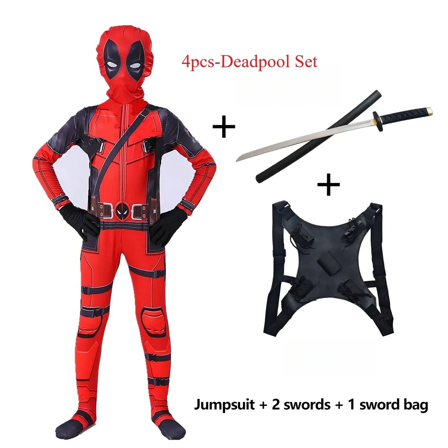 Deadpool Costume Kids Superhero Child Cosplay Costume Swords Jumpsuit