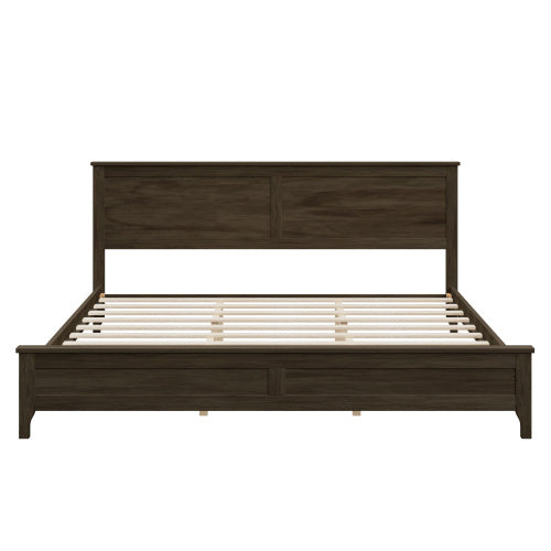 Solid Wood Platform Bed With Sturdy Wooden Slats Support - King Size - Espresso