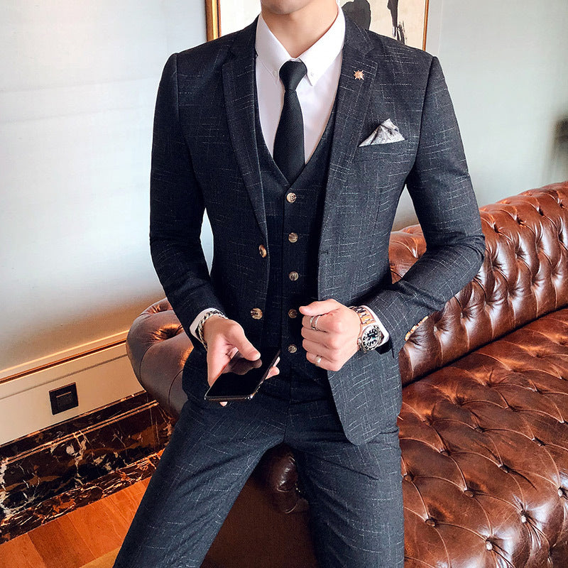 Interlining Slim-fit Single Breasted Three-Piece Suit