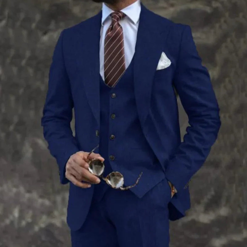 Single Breasted Cotton Three-Piece Suit