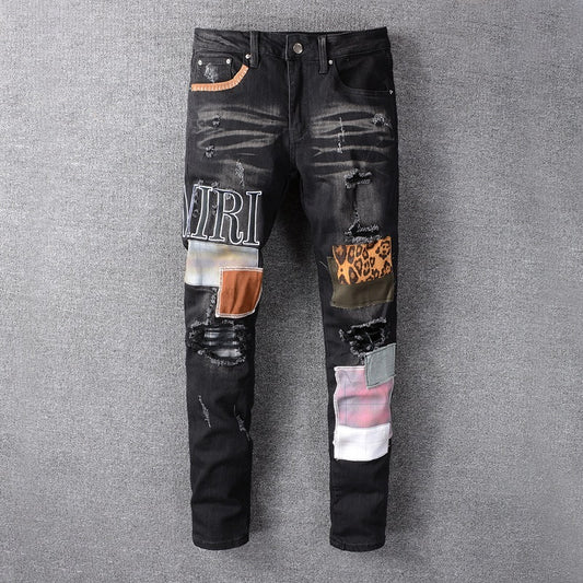 High Street Patch Embroidered Stretch Slim Jeans