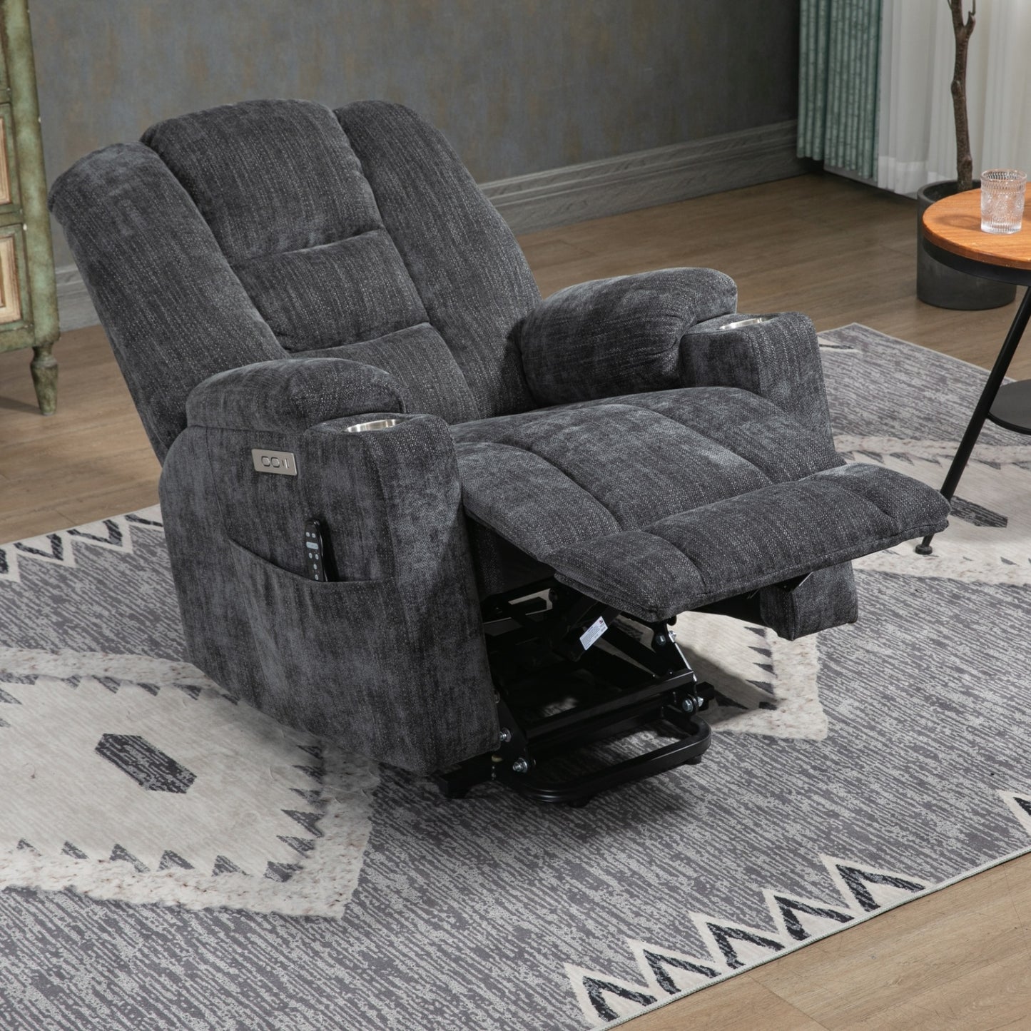 EMON'S Power Lift Massage & Heat Wide Overstuffed Recliner - Grey