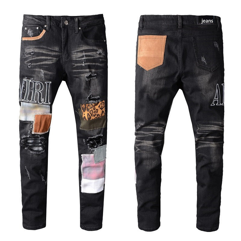 High Street Patch Embroidered Stretch Slim Jeans