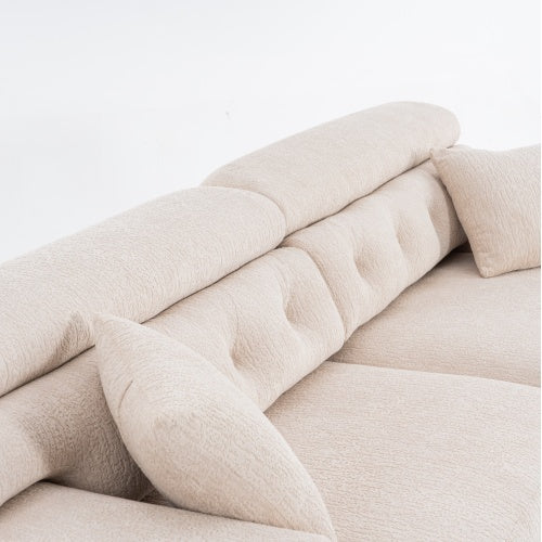 Chenille Fabric COMPRESSION SOFA with 2 Pillows - APRICOT