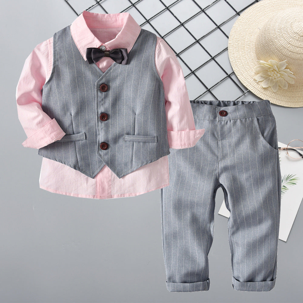 Long Sleeve Shirt Vest Trousers Bow Tie Set