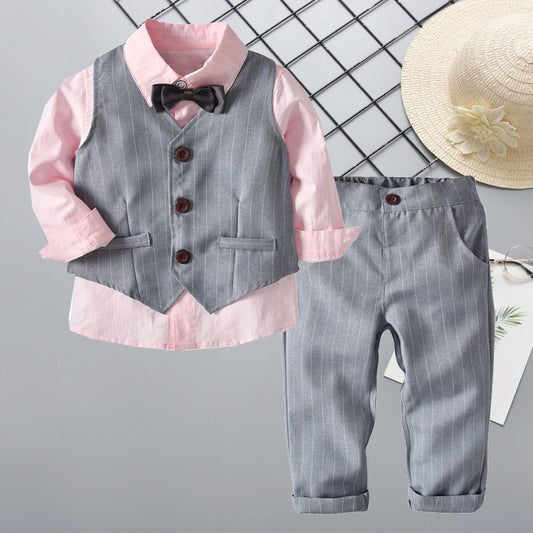 Long Sleeve Shirt Vest Trousers Bow Tie Set