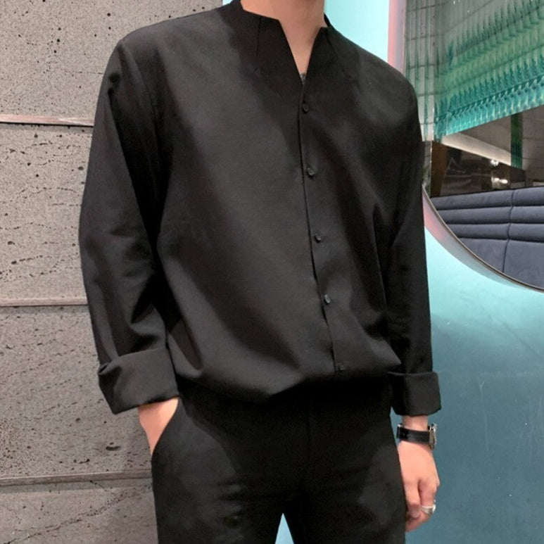 Stand-up Collar Slim Long-Sleeved Button Down